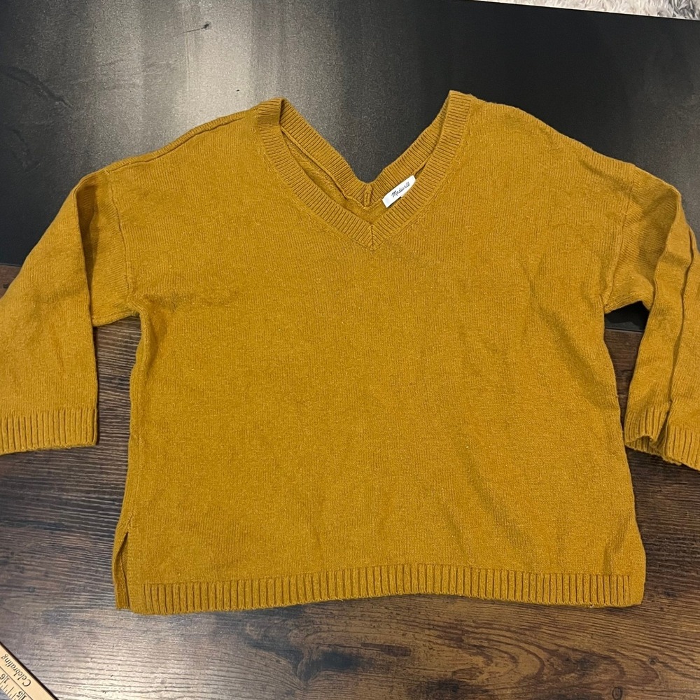Madewell Mustard Yellow V-Neck Pullover Sweater Cotton Blend Size M G9452